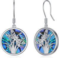 wholesale 925 Sterling Silver Abalone Shell Dragonfly Drop Earrings with Celtic Knot Design-Dragonfly