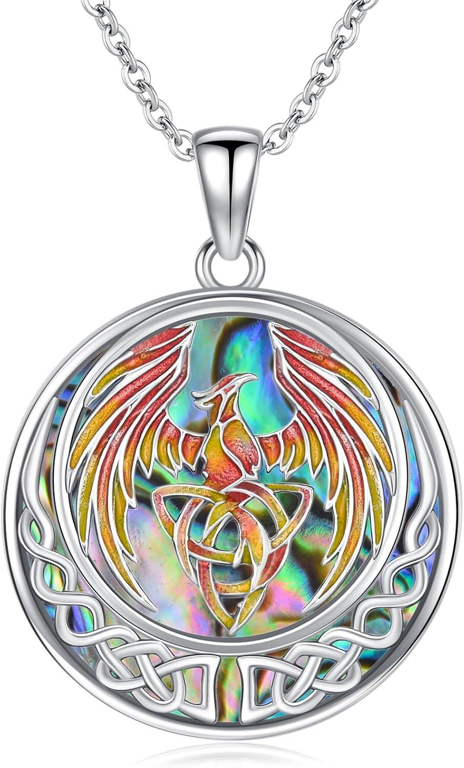 Sterling Silver Abalone Shell Phoenix Necklace Pendant-B-Phoenix