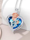 TOUPOP 925 Sterling Silver Blue Crystal Music Note Heart Pendant Necklace-0-3
