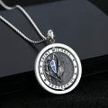 wholesale 925 Sterling Silver Oxidized Saint Michael Archangel Rotating Medal Pendant Necklace-0-3
