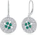 wholesale 925 Sterling Silver Round Clover Drop Earrings with Emerald and CZ Stones Luck Jewelry for Women Gifts 4-Leaf Clovers Irish Style Celtic Knot Design-0-0