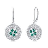 wholesale 925 Sterling Silver Clover Earrings Green Gemstone-Shamrock-1