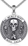 wholesale 925 Sterling Silver Skull & Hourglass Pendant with Memento Mori and Mor Fati Inscription on Black Agate Background - Gothic Jewelry for Men Women-0-0