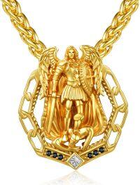 wholesale Gold 925 Sterling Silver Saint Christopher and Saint Michael Pendant Chain Necklace for Men & Women Catholic Religious -C-St Michael-Gold-C-St Michael-Gold