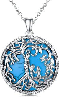 wholesale Sterling Silver Family Tree of Life Necklace for Mom Daughter Son Women Birthstone-Turquoise-2 Children