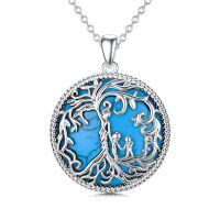 wholesale 925 Sterling Silver Family Tree Pendant Necklace Wholesale With Blue Enamel Detailing-Turquoise-2 Children