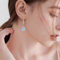 wholesale 925 Sterling Silver Turquoise Teardrop Dangle Earrings with CZ Accents-0-2