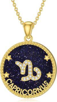 wholesale 14k Gold Plated Blue Sandstone Zodiac Necklace 12 Constellation Pendant for Women-Capricornus (12.22-1.19)