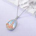 wholesale 925 Sterling Silver Blue Moonstone Cellist Pendant Necklace with Rose Gold Accents and Cubic Zirconia Halo-0-4