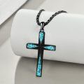 wholesale 925 Sterling Silver Opal Inlay Cross Pendant Necklace Religious  for Women and Men-0-13
