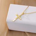 wholesale 14K Gold Diamond Cut Cross Necklace for Women 16 18 -0-2
