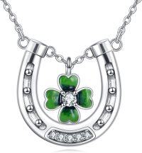 wholesale Sterling Silver & Four-Leaf Clover Horseshoe Pendant Necklace - 0.8 Luck Charm Gift for Women, 18+2 Chain-Lucky Clover