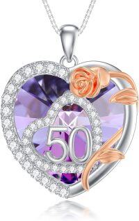 wholesale 925 Sterling Silver Purple Crystal Rose Heart Pendant Necklaces for Women's  Ideas-50th Birthday Necklace