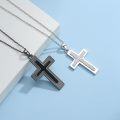 wholesale 925 Sterling Silver Black & White Cross Pendant Necklace Set of 2 for Couples-0-1