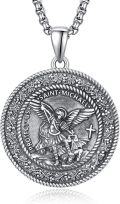 wholesale 925 Sterling Silver Saint Michael Angel Protect Us Medal Mens Pendant Necklace -0-0