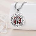 wholesale 925 Sterling Silver Round Gothic Cross Pendant Necklace with Red Accents and Engraved Text for Men-0-3