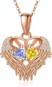 wholesale Sterling Silver 2 Birthstones Angel Wings Necklace for Women-06-11-Jun-Nov