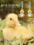 wholesale 925 Sterling Silver Adorable Duck Earrings Wholesale With Heart Charm And Rainbow Glow Design-0-5