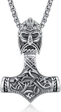 wholesale 925 Sterling Silver Viking Thor's Hammer Pendant Necklace w/ 24 Rolo Chain for Men-Mjolnir (Odin)