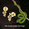 wholesale 14K Yellow Gold Snake Stud Earrings Minimalist Animal Jewelry for Women-0-1