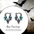 wholesale 925 Sterling Silver Black Bat Wing Drop Dangle Hoop Earrings - Gothic Halloween Christmas -0-5