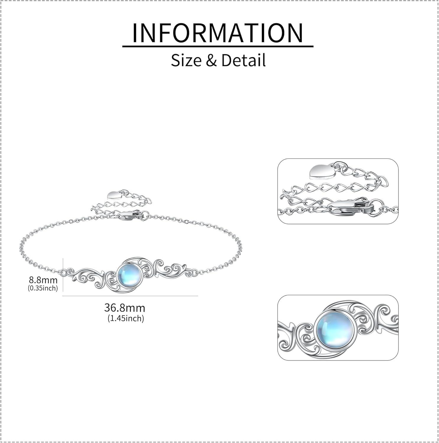wholesale 925 Sterling Silver Moonstone Filigree Chain Link Bracelet for Women-0-3
