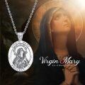 wholesale 925 Sterling Silver Virgin Mary Medal Necklace for Women Men Catholic  47cm Chain Length-0-4