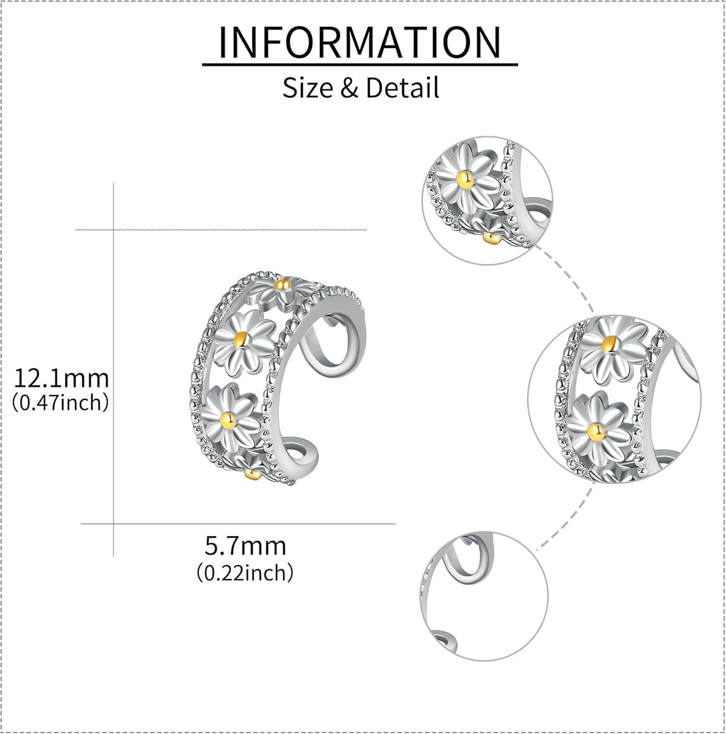 wholesale 925 Sterling Silver Daisy Flower Filigree Ear Wrap Clip On Earring for Women and Girls æ è³æ´è®¾è®¡-0-3