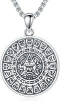 wholesale 925 Sterling Silver Protection Pendant Aztec Calendar Charm with Wolf Head and Stars on 30+2 Extender Chain for Men & Women-0-0