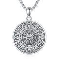 wholesale 925 Sterling Silver Protection Pendant Aztec Calendar Charm with Wolf Head and Stars on 30+2 Extender Chain for Men & Women-0-0