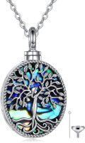 wholesale 925 Sterling Silver Abalone Shell and Opal Tree of Life Cremation Keepsake Pendant Necklace with Funnel & Chain 24-0-0