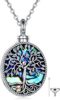 wholesale 925 Sterling Silver Abalone Shell and Opal Tree of Life Cremation Keepsake Pendant Necklace with Funnel & Chain 24-exquisite oval tree urn