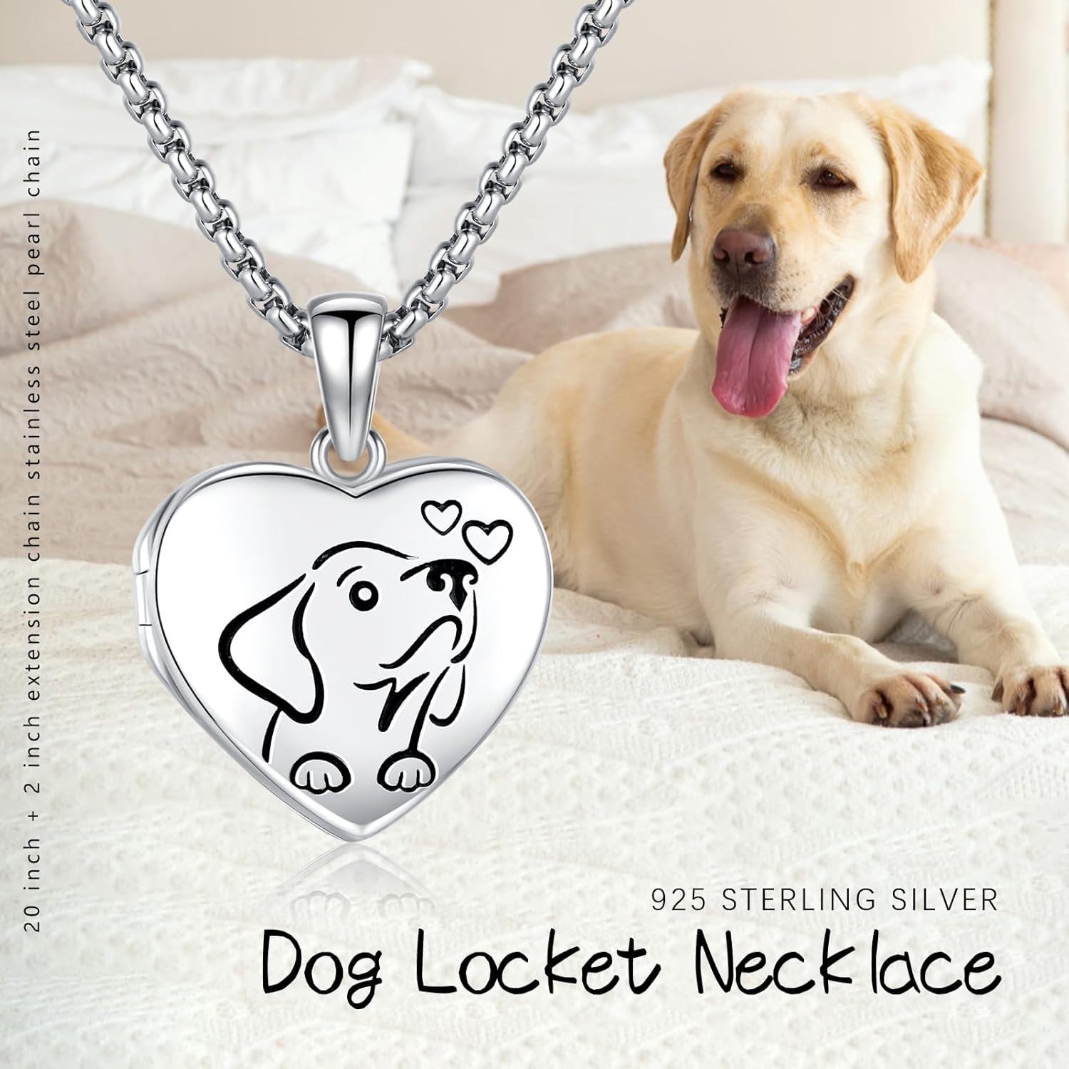 Sterling Silver Heart Dog Paw Bee Locket Necklace for Women-0-2