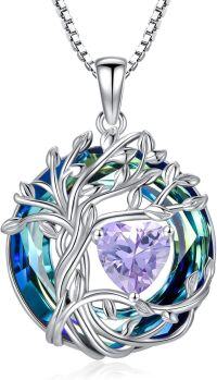 wholesale White Gold Yellow Gold Plated Sterling Silver Austrian Crystal Celtic Tree of Life Necklace-06-Jun-Alexandrite White Gold-Blue Crystal
