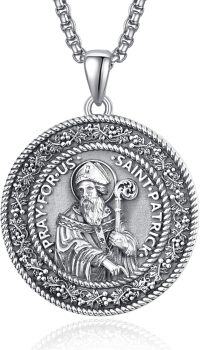 wholesale 925 Sterling Silver Saint Patrick Medal Pendant Necklace for Men & Women-F-Round Saint Patrick Medal