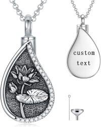 wholesale Sterling Silver Birth Flower Teardrop Urn Necklace for Ashes Memorial Jewelry-07-Lotus-Custom-07-Lotus
