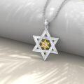 wholesale 925 Sterling Silver Yellow Gold Plated Cubic Zirconia Star Of David Pendant Necklace For Women-0-1