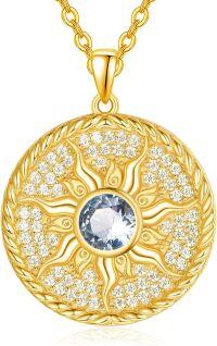 wholesale 925 Sterling Silver Birthstone Sun Coin Pendant Necklace for Women-03 Mar