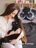 wholesale 925 Sterling Silver Moonstone Earrings with Black Cat and Butterfly Design - Nature Inspired Jewelry for Women-0-2