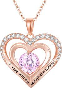 wholesale 925 Sterling Silver Birthstone Forever Love Heart Jewelry for Women Wife Mom Girlfriend Birthday Christmas Mothers Day Gifts-Rose Gold-10-Oct