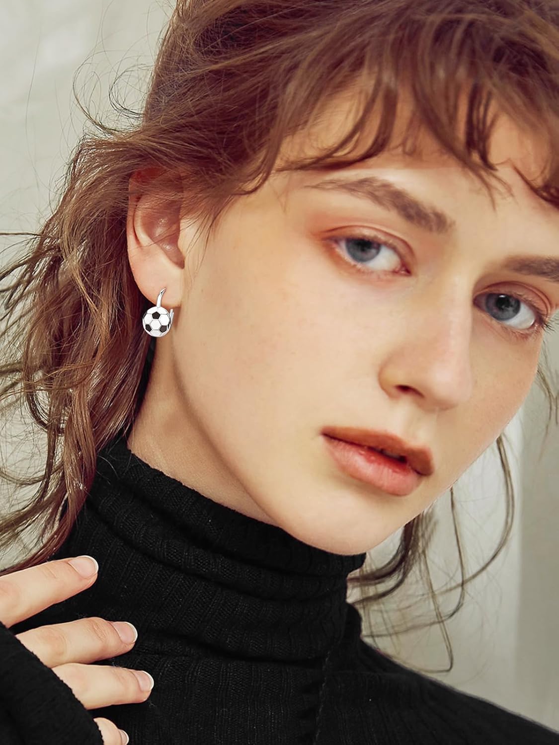 wholesale 925 Sterling Silver Soccer Ball Sporty Leverback Earring for Women-0-4