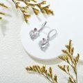 wholesale 925 Sterling Silver Red Heart and Cat Shape Drop Earrings for Women-0-3
