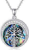 wholesale 925 Sterling Silver Round Abalone Shell Tree Of Gondor Pendant Necklace For Men-0-0