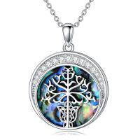 wholesale 925 Sterling Silver Round Abalone Shell Tree Of Gondor Pendant Necklace For Men-Tree of Gondor Necklace