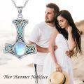 wholesale 925 Sterling Silver Moonstone Viking Thor's Hammer Pendant Necklace with Abalone Shell Inlay Norse Jewelry for Men Women-0-5