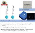 wholesale 925 Sterling Silver Turquoise Round Stone Leverback Drop Earrings-0-5