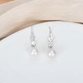wholesale 10K Gold Diamond & White Pearl Drop Earring for Women's Fashion Jewellery Gifts-0-8