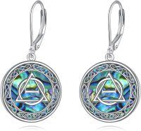 wholesale 925 Sterling Silver Triquetra Celtic Knot Abalone Shell Drop Earrings  for Her-Therian Symbol Earrings