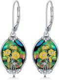 wholesale 925 Sterling Silver with Abalone Shell and Sunflower Design Drop Earrings for Women-0-0