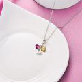 wholesale 925 Sterling Silver Red Heart & Gold Wings Guardian Angel Pendant Necklace for Women's Birthdays Gifts-0-8